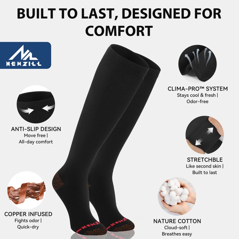 NEWZILL Copper Compression Dress Socks (15-20mmHg) for Men & Women, Cotton Rich Odor Control Best Stockings for Business Casual Running Medical Athletic Edema Diabetic Relief (L/XL, Red) - Image 4